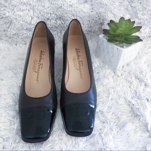 salvatore ferragamo | square toe block heels 7